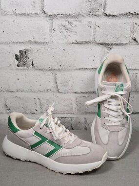 Le Tigre Baxter Mens 10.5 White Green Suede Mesh Retro Runner Sneakers